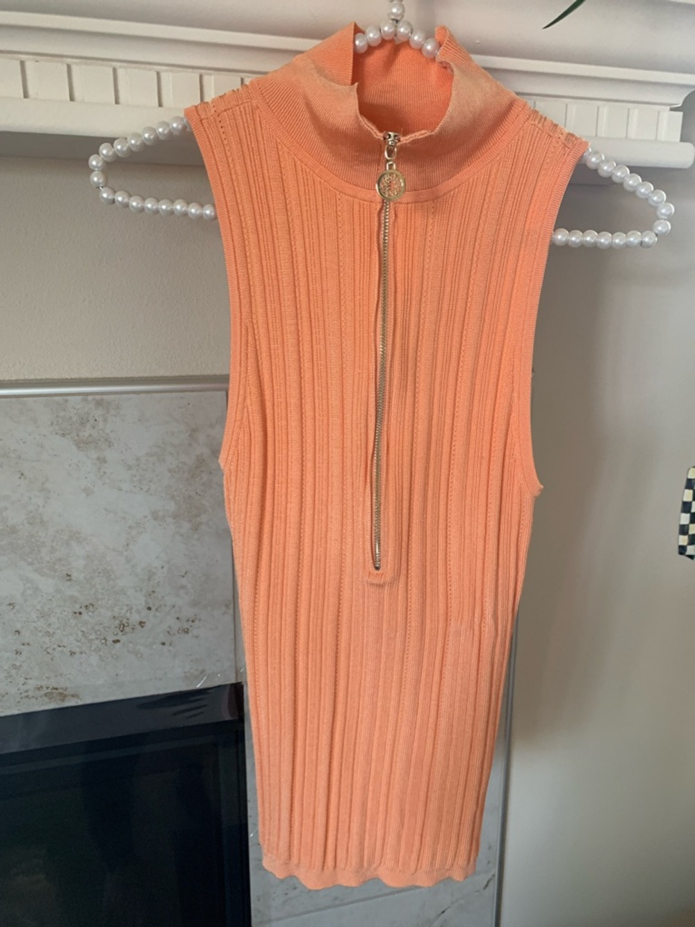 WHBM Mango Sleeveless Ribbed sweater with Gold Zip Size S